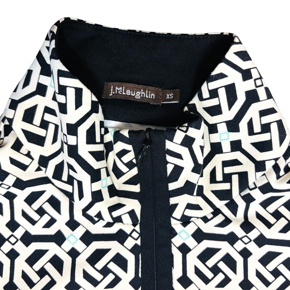J McLaughlin Catalina Cloth 1/4 Zip Pullover. Sz XS Black, Cream, Light Blue - Picture 2 of 7